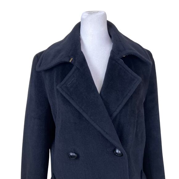 Dana Buchman Sz 6-8 Vtg Angora-Wool Blend Classic Double Breasted Peacoat Black - Picture 2 of 16